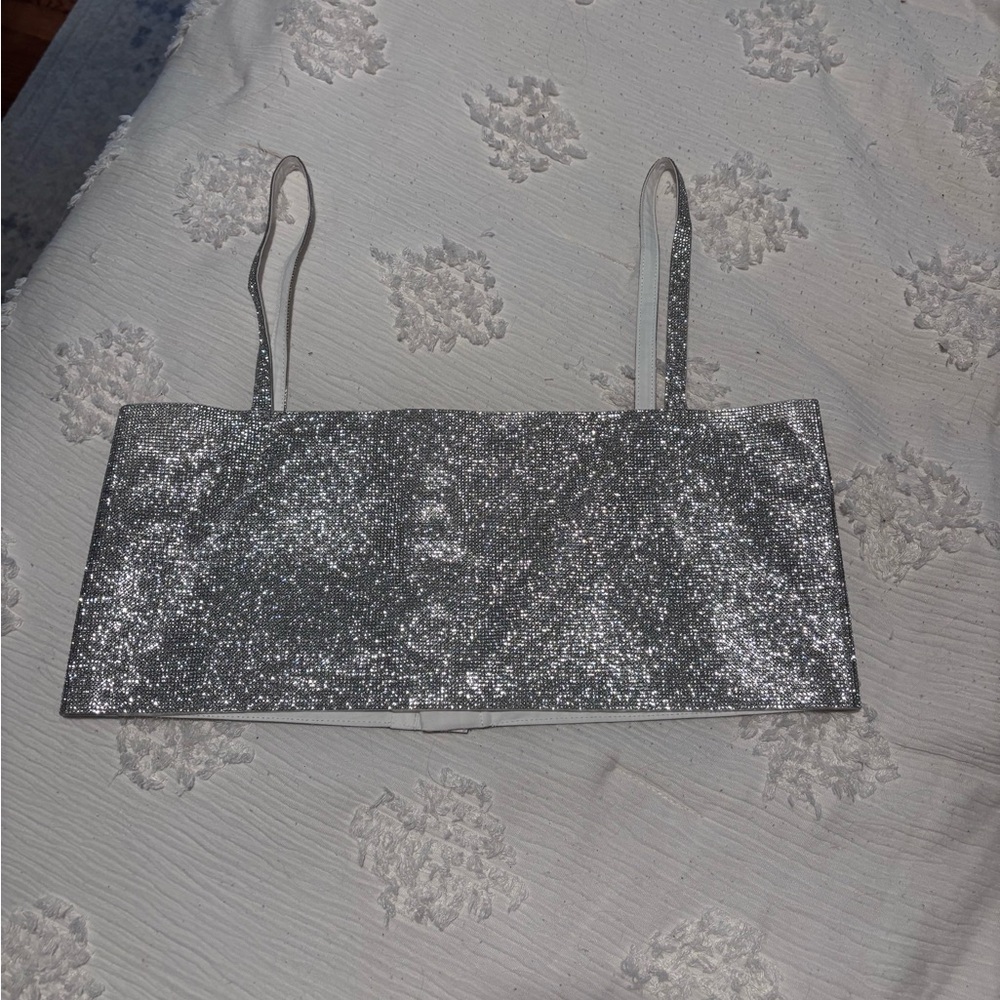 12th Tribe Shira Silver Rhinestone Crop Top